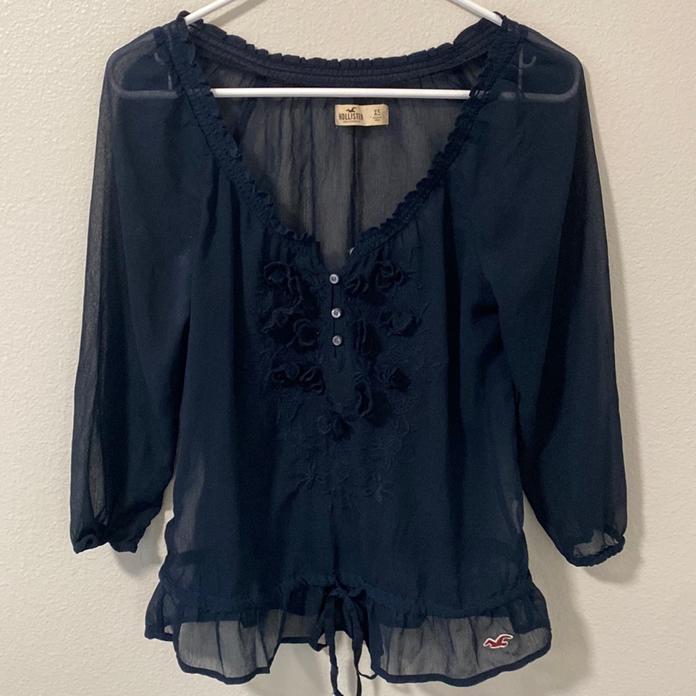 Navy Blue 3/4 Sleeve Top by Hollister